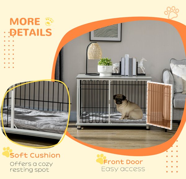 PawHut Dog Crate Furniture Side End Table with Soft Washable Cushion, Indoor Dog Kennel with Lockable Door, for Small and Medium Dogs