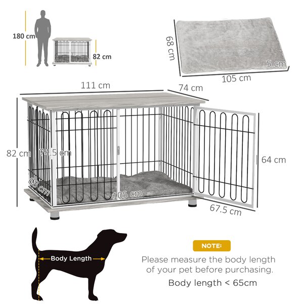 PawHut Indoor Dog Crate Furniture, Side End Table, with Soft Washable Cushion, Lockable Doors, for Big Dogs