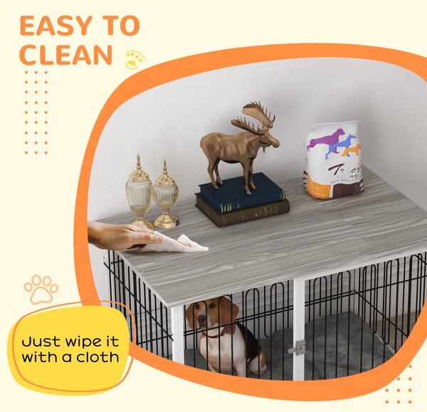PawHut Indoor Dog Crate Furniture, Side End Table, with Soft Washable Cushion, Lockable Doors, for Big Dogs