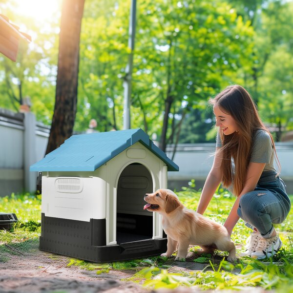 PawHut Dog House Dog Kennel 64.5 x 57 x 66cm with Sturdy Thick PP & Elevated Base for Miniature Dogs, up to 4kg and 36cm in Body Length Aosom UK