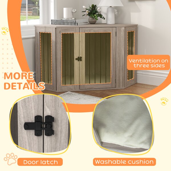 PawHut 2 in 1 Dog Crate Furniture Side Table, with Cushion, 122 x 61 x 71cm - Walnut Brown Aosom UK