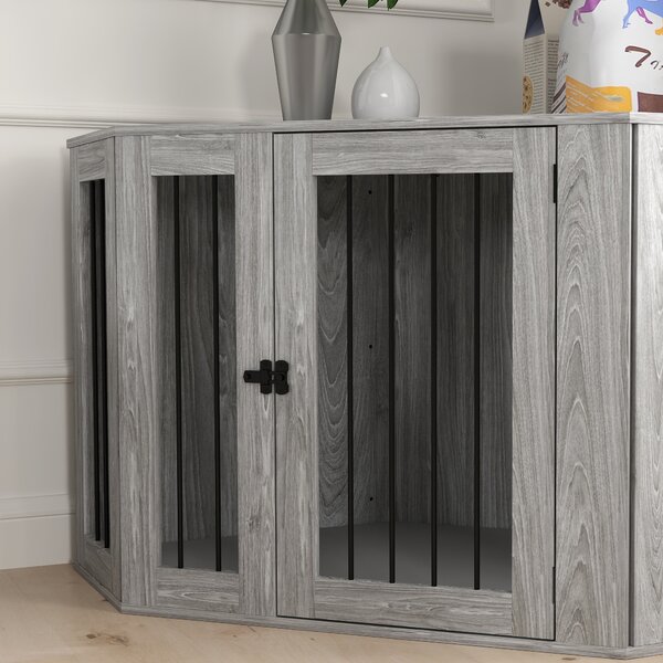 PawHut 2 in 1 Dog Crate Furniture Side Table, with Cushion, 122 x 61 x 71cm - Grey Aosom UK