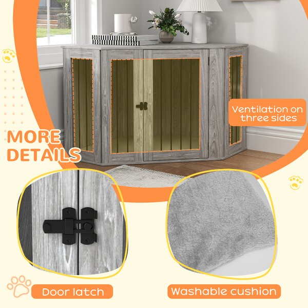 PawHut 2 in 1 Dog Crate Furniture Side Table, with Cushion, 122 x 61 x 71cm - Grey Aosom UK