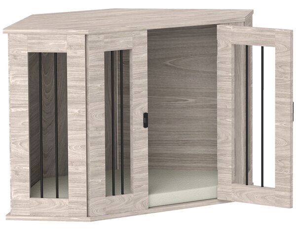 PawHut 2 in 1 Dog Crate Furniture Side Table, with Cushion, 104 x 55 x 63cm - Walnut Brown Aosom UK