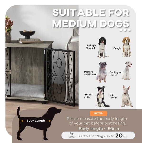 PawHut 29.5" Indoor Dog Crate Furniture End Table w/ Plush Washable Cushion, Lockable Door, for Medium Size Dogs Aosom UK