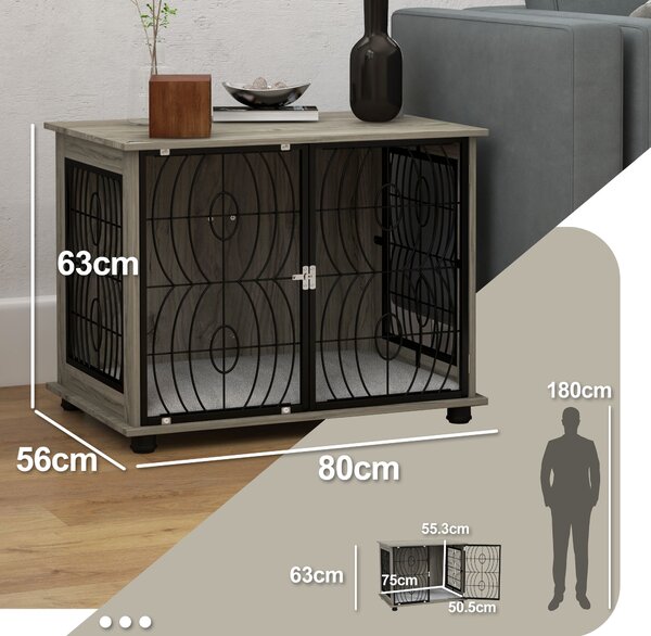 PawHut 29.5" Indoor Dog Crate Furniture End Table w/ Plush Washable Cushion, Lockable Door, for Medium Size Dogs Aosom UK