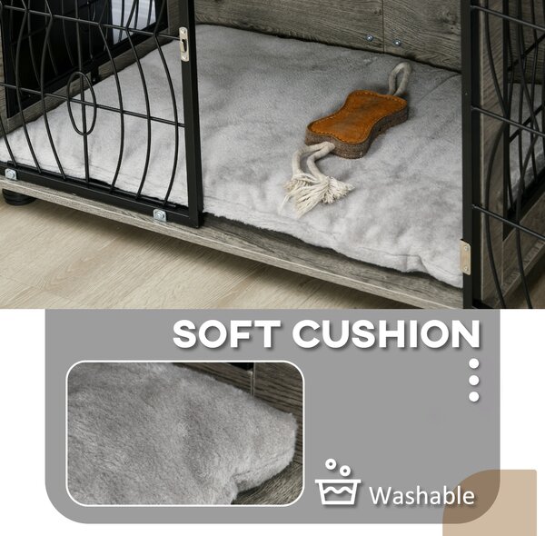 PawHut 29.5" Indoor Dog Crate Furniture End Table w/ Plush Washable Cushion, Lockable Door, for Medium Size Dogs Aosom UK