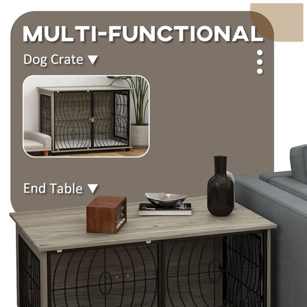 PawHut 37" Indoor Dog Crate Furniture End Table w/ Plush Washable Cushion, Lockable Door, for Large Size Dogs Aosom UK