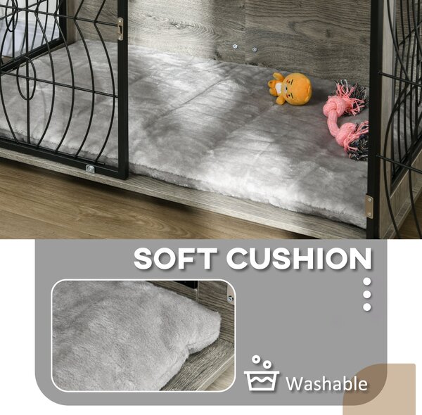 PawHut 37" Indoor Dog Crate Furniture End Table w/ Plush Washable Cushion, Lockable Door, for Large Size Dogs Aosom UK