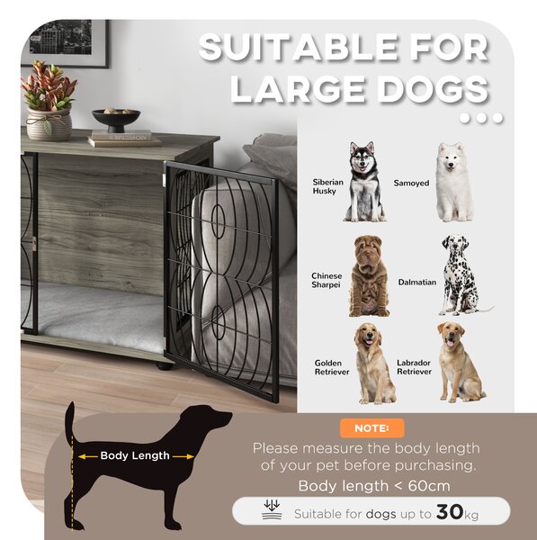 PawHut 37" Indoor Dog Crate Furniture End Table w/ Plush Washable Cushion, Lockable Door, for Large Size Dogs Aosom UK