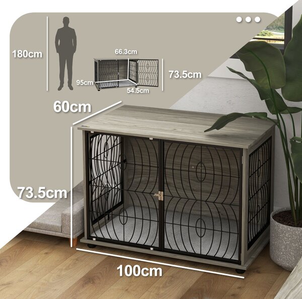 PawHut 37" Indoor Dog Crate Furniture End Table w/ Plush Washable Cushion, Lockable Door, for Large Size Dogs Aosom UK