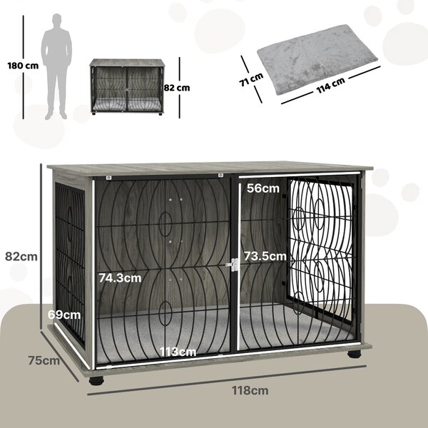 PawHut 46.46'' Indoor Dog Crate Furniture End Table w/ Plush Washable Cushion, Lockable Door, for Extra Large Size Dogs Aosom UK