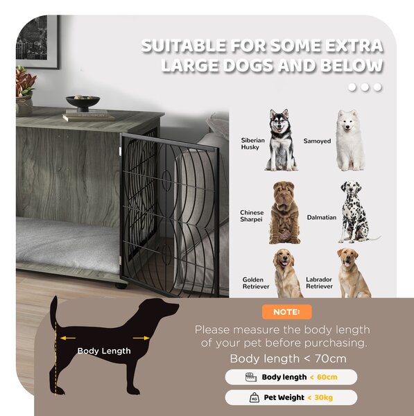 PawHut 46.46'' Indoor Dog Crate Furniture End Table w/ Plush Washable Cushion, Lockable Door, for Extra Large Size Dogs Aosom UK