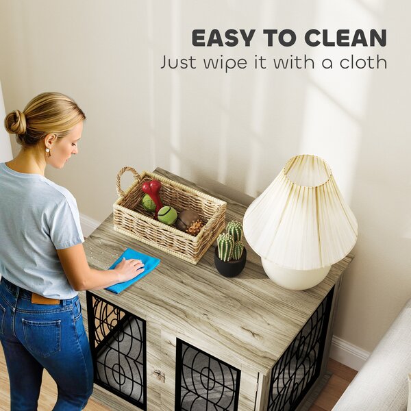 PawHut 29.5" Indoor Dog Crate Furniture End Table with Soft Washable Cushion, Lockable Front Door, for Medium Dogs
