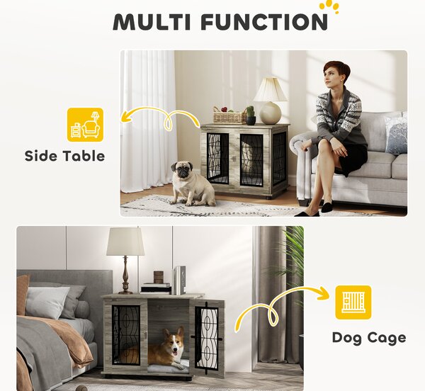 PawHut 29.5" Indoor Dog Crate Furniture End Table with Soft Washable Cushion, Lockable Front Door, for Medium Dogs