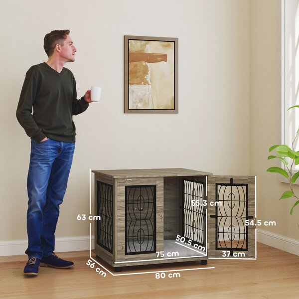 PawHut 29.5" Indoor Dog Crate Furniture End Table with Soft Washable Cushion, Lockable Front Door, for Medium Dogs