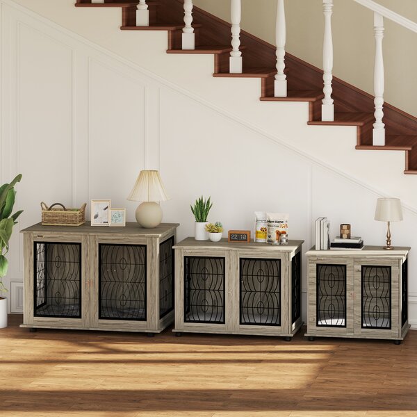 PawHut 37" Indoor Dog Crate Furniture End Table with Soft Washable Cushion, Lockable Front Door, for Large Dogs Aosom UK