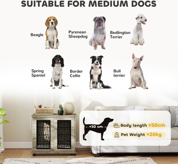 PawHut 29.5" Indoor Dog Crate Furniture End Table with Soft Washable Cushion, Lockable Front Door, for Medium Dogs