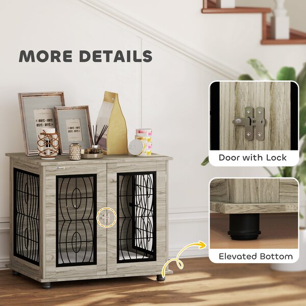 PawHut 29.5" Indoor Dog Crate Furniture End Table with Soft Washable Cushion, Lockable Front Door, for Medium Dogs