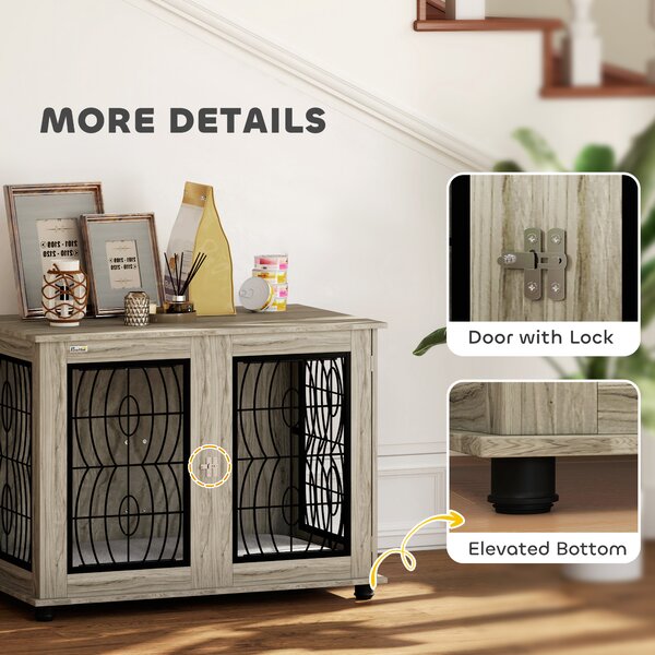 PawHut 37" Indoor Dog Crate Furniture End Table with Soft Washable Cushion, Lockable Front Door, for Large Dogs Aosom UK