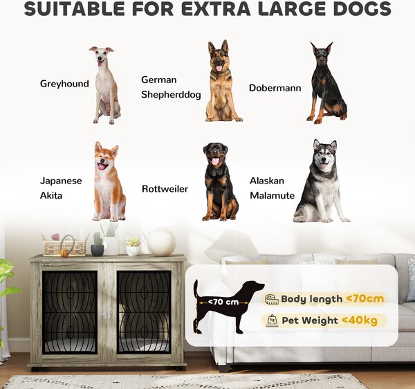PawHut 46.46'' Indoor Dog Crate Furniture End Table with Soft Washable Cushion, Lockable Front Door, for Extra Large Dogs Aosom UK