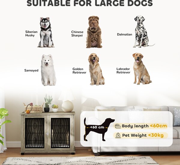 PawHut 37" Indoor Dog Crate Furniture End Table with Soft Washable Cushion, Lockable Front Door, for Large Dogs Aosom UK