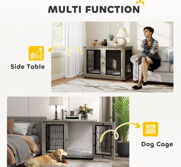 PawHut 46.46'' Indoor Dog Crate Furniture End Table with Soft Washable Cushion, Lockable Front Door, for Extra Large Dogs Aosom UK