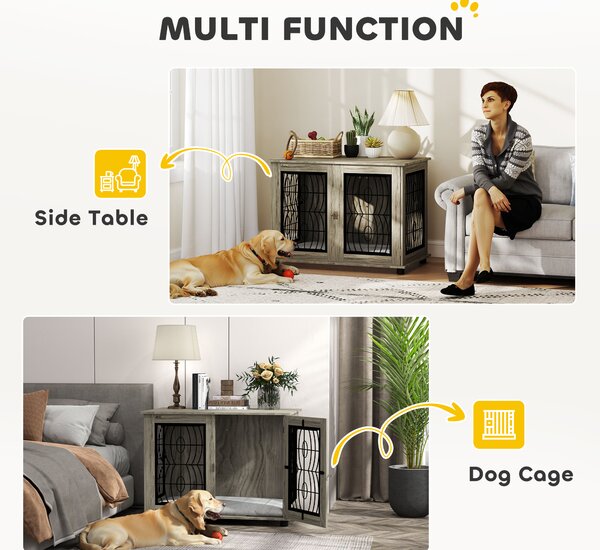PawHut 37" Indoor Dog Crate Furniture End Table with Soft Washable Cushion, Lockable Front Door, for Large Dogs Aosom UK