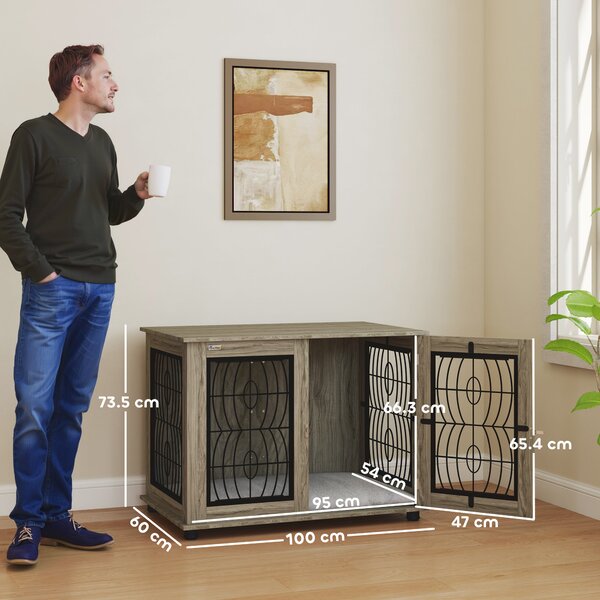 PawHut 37" Indoor Dog Crate Furniture End Table with Soft Washable Cushion, Lockable Front Door, for Large Dogs Aosom UK
