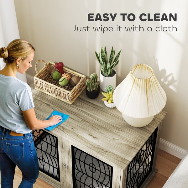 PawHut 37" Indoor Dog Crate Furniture End Table with Soft Washable Cushion, Lockable Front Door, for Large Dogs Aosom UK