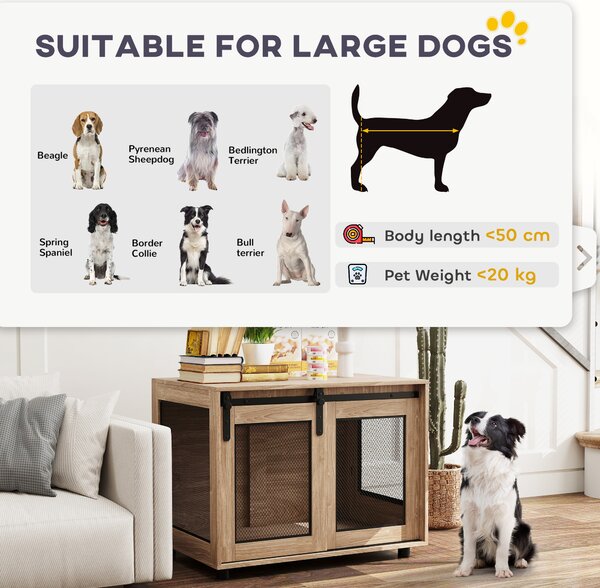 PawHut Dog Crate Furniture with Sliding Door for Medium Dogs, 80 x 58.5 x 63cm, Walnut Brown