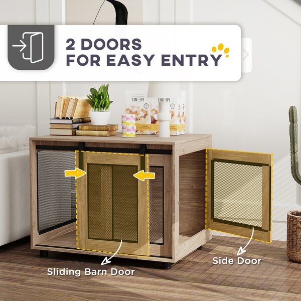 PawHut Dog Crate Furniture with Sliding Door for Medium Dogs, 80 x 58.5 x 63cm, Walnut Brown