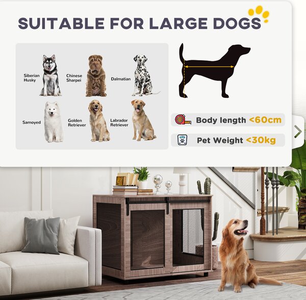 PawHut Dog Crate Furniture with Sliding Door for Large Dogs, 98 x 60 x 78cm, Walnut Brown