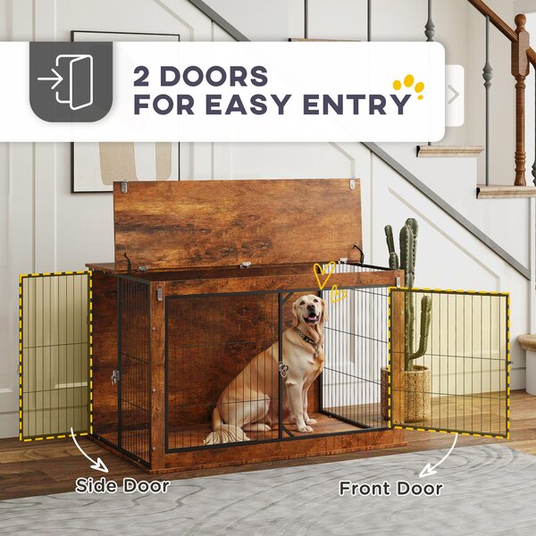 PawHut Dog 46.46’‘ Crate Furniture with Flip-up Top, 2 Lockable Doors, for Extra Large Dogs, Rustic Brown Aosom UK
