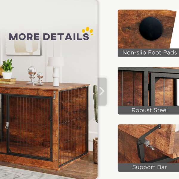 PawHut Dog 46.46’‘ Crate Furniture with Flip-up Top, 2 Lockable Doors, for Extra Large Dogs, Rustic Brown Aosom UK