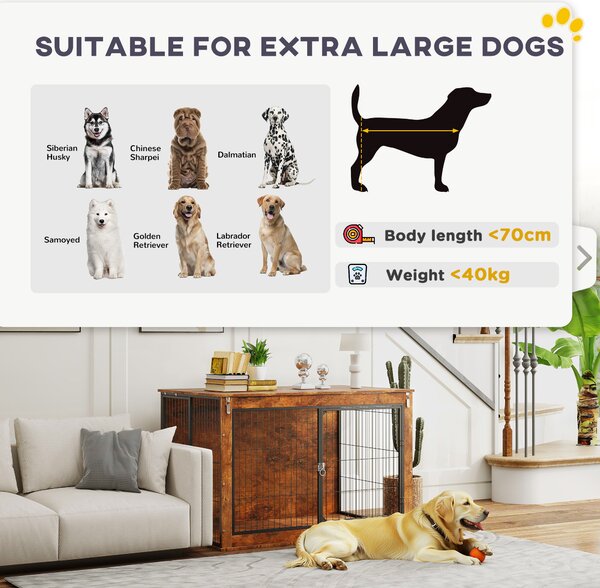 PawHut Dog 46.46’‘ Crate Furniture with Flip-up Top, 2 Lockable Doors, for Extra Large Dogs, Rustic Brown Aosom UK