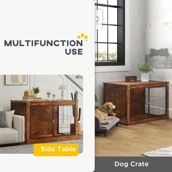 PawHut Dog 46.46’‘ Crate Furniture with Flip-up Top, 2 Lockable Doors, for Extra Large Dogs, Rustic Brown Aosom UK