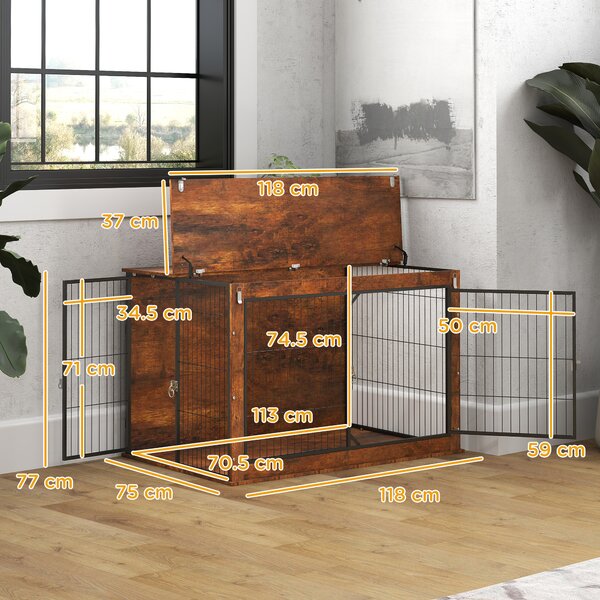 PawHut Dog 46.46’‘ Crate Furniture with Flip-up Top, 2 Lockable Doors, for Extra Large Dogs, Rustic Brown Aosom UK