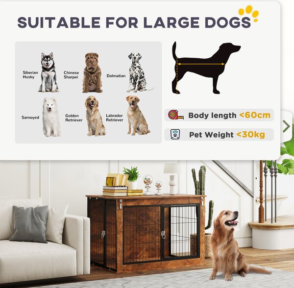 PawHut Dog Crate Furniture with Flip-up Top, 2 Doors, for Large Dogs, 98 x 60 x 65.5cm, Rustic Brown