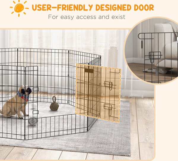 PawHut 8 Panel Dog Playpen Puppy Pen Rabbits Guinea Metal Crate Pet Cage Run Indoor Outdoor, 61x61 cm Aosom UK