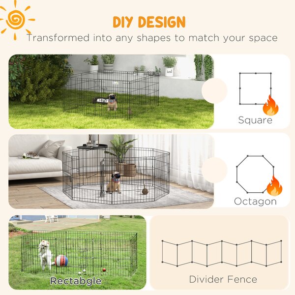 PawHut 8 Panel Dog Playpen Puppy Pen Rabbits Guinea Metal Crate Pet Cage Run Indoor Outdoor, 61x61 cm Aosom UK