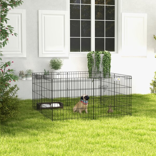 PawHut 8 Panel Dog Playpen Puppy Pen Rabbits Guinea Metal Crate Pet Cage Run Indoor Outdoor, 61x61 cm Aosom UK