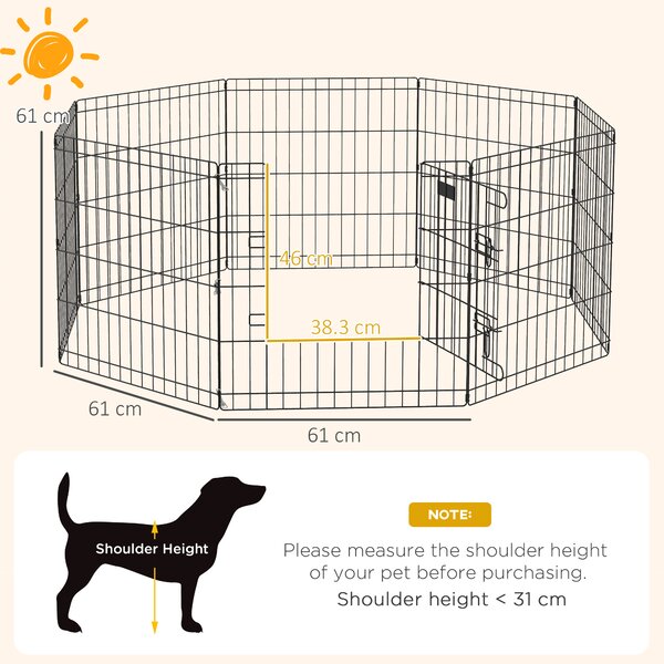 PawHut 8 Panel Dog Playpen Puppy Pen Rabbits Guinea Metal Crate Pet Cage Run Indoor Outdoor, 61x61 cm Aosom UK