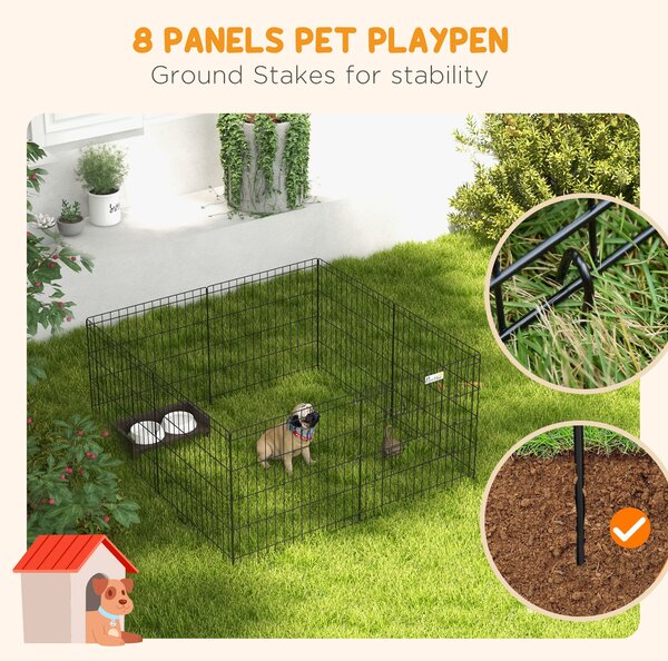 PawHut 8 Panel Dog Playpen Puppy Pen Rabbits Guinea Metal Crate Pet Cage Run Indoor Outdoor, 61x61 cm Aosom UK