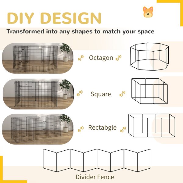 PawHut 8 Panel DIY Dog Pen with Door for Dogs, Small Animals, Indoor/Outdoor Use, 61cm High Aosom UK
