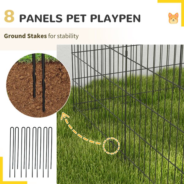 PawHut 8 Panel DIY Dog Pen with Door, for Dogs, Small Animals, Indoor/Outdoor Use, 91cm High Aosom UK