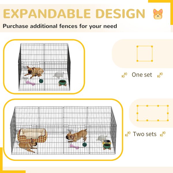 PawHut 8 Panel DIY Dog Pen with Door for Dogs, Small Animals, Indoor/Outdoor Use, 61cm High Aosom UK