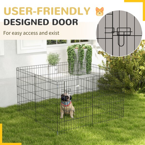 PawHut 8 Panel DIY Dog Pen with Door for Dogs, Small Animals, Indoor/Outdoor Use, 61cm High Aosom UK