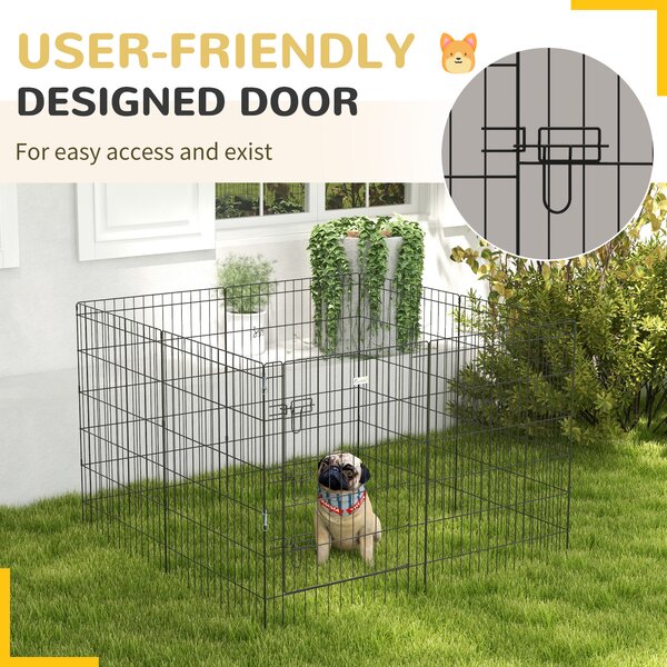 PawHut 8 Panel DIY Dog Pen with Door, for Dogs, Small Animals, Indoor/Outdoor Use, 91cm High Aosom UK