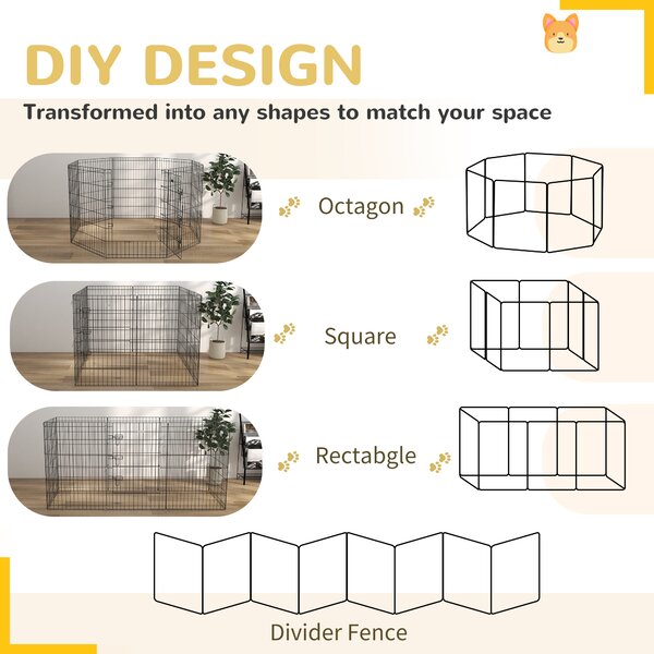 PawHut 8 Panel DIY Dog Pen with Door, for Dogs, Small Animals, Indoor/Outdoor Use, 91cm High Aosom UK